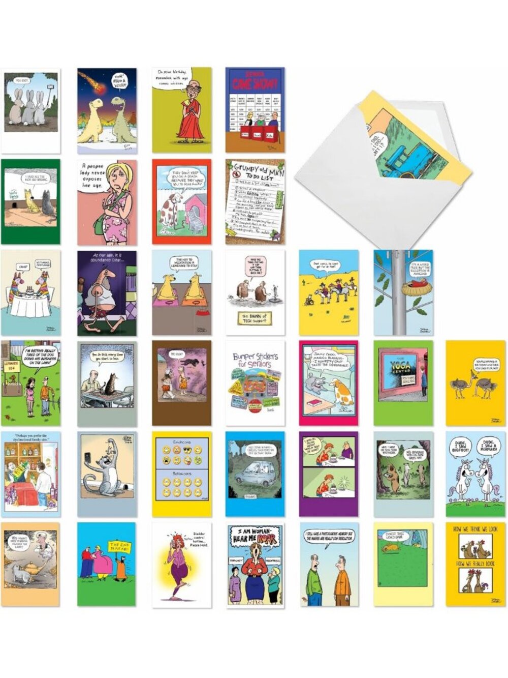 36 Funny Retro Birthday Cards Set with Envelopes - Assorted Humor for All Ages